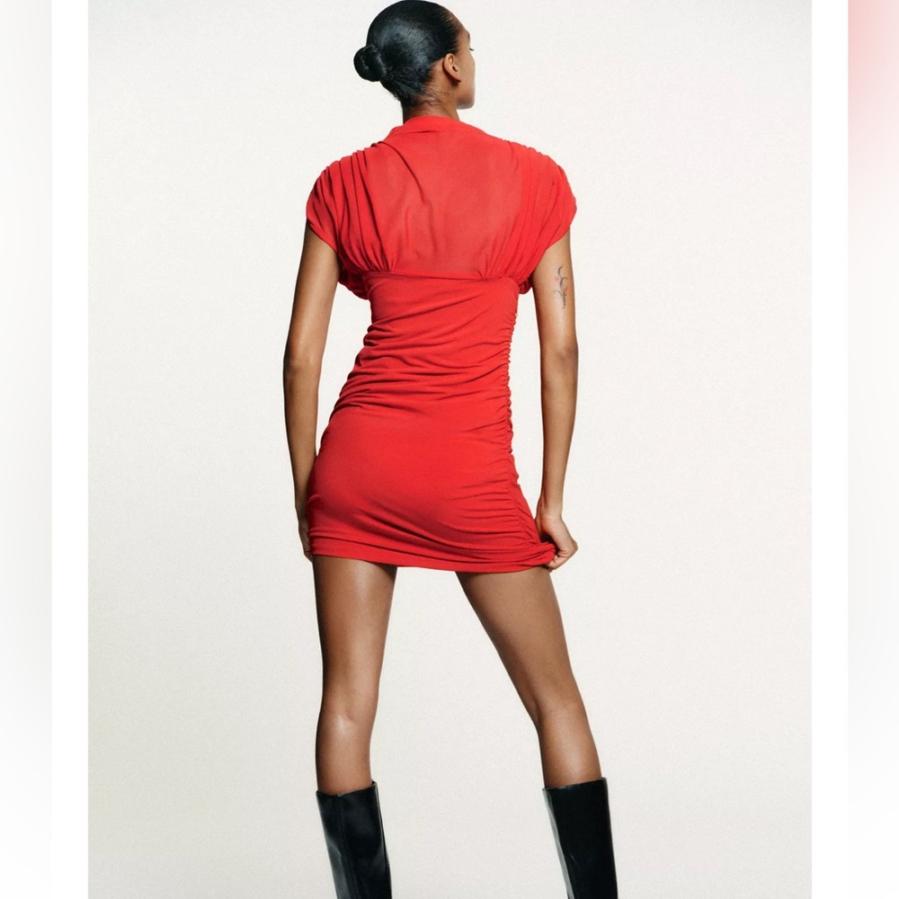 Zara Red Combination Mesh Short Dress